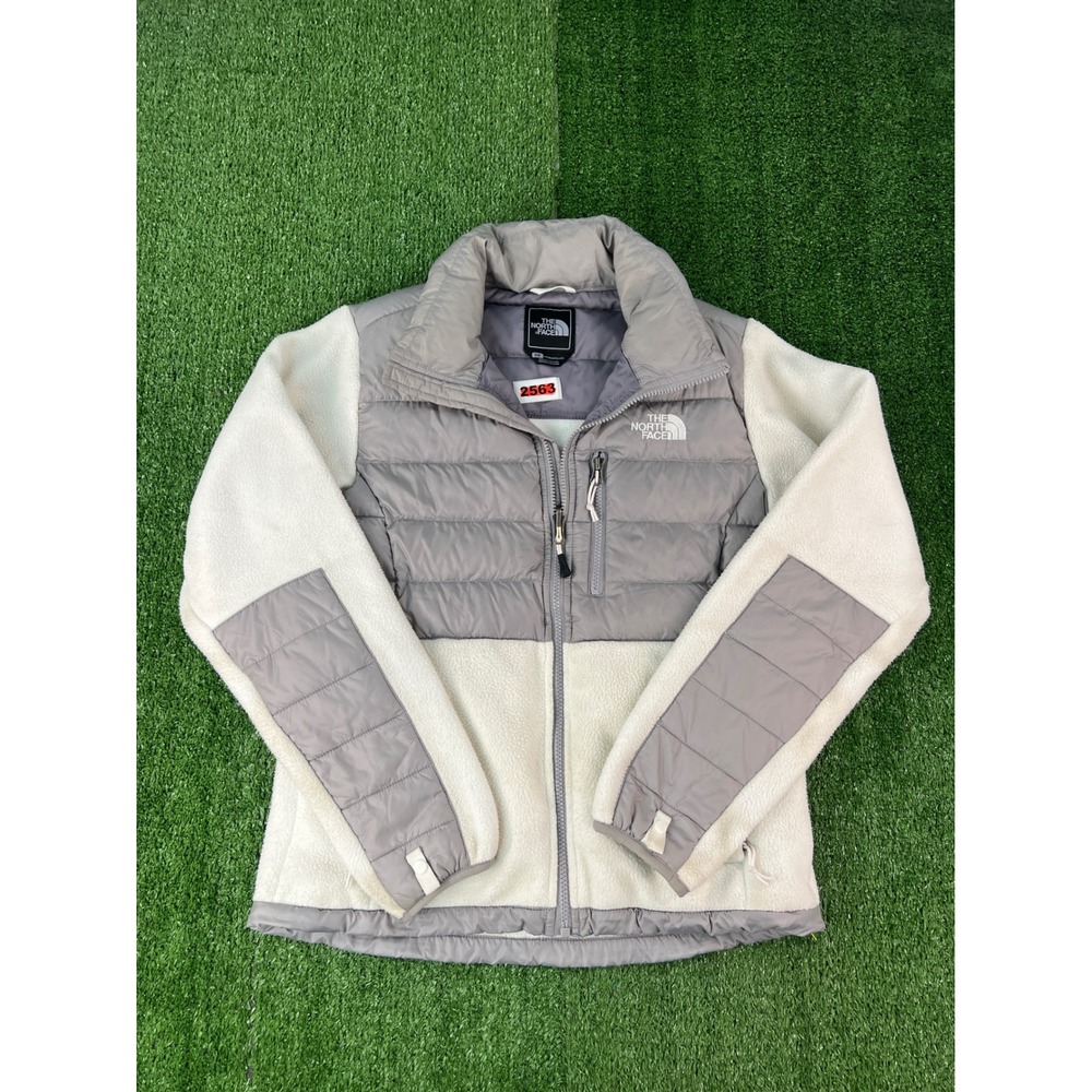 The North Face Denali Down Jacket Grey White 550 Fill Fleece Hybrid Womens S